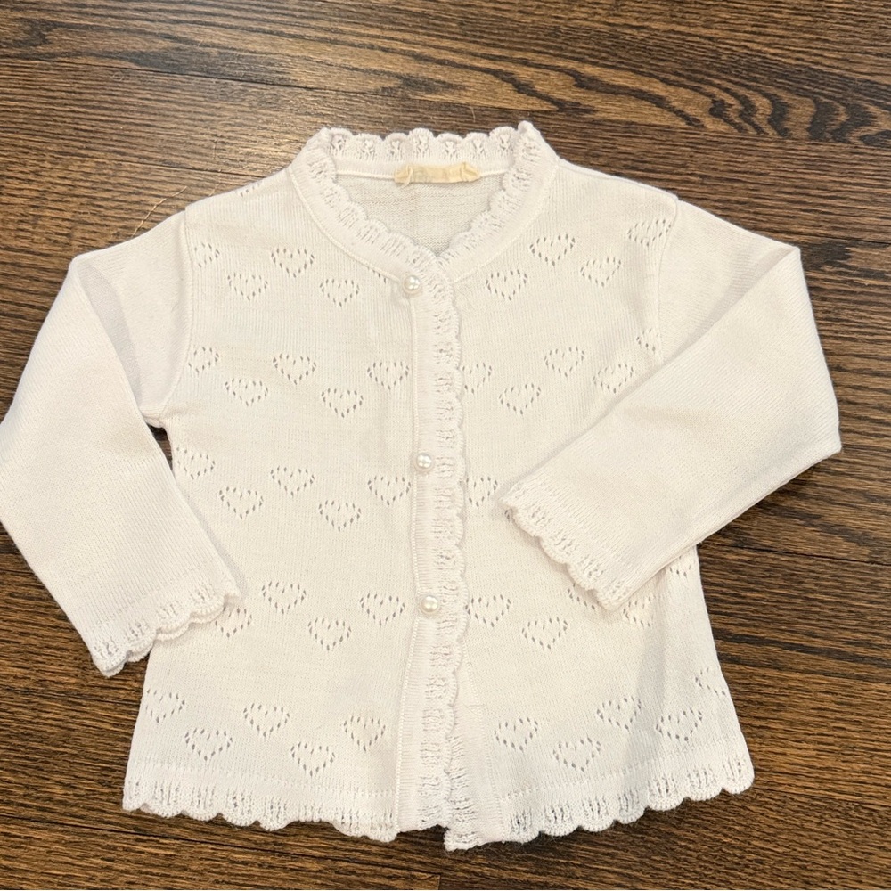 White Heart Sweater with Pearl Buttons 12 Months
